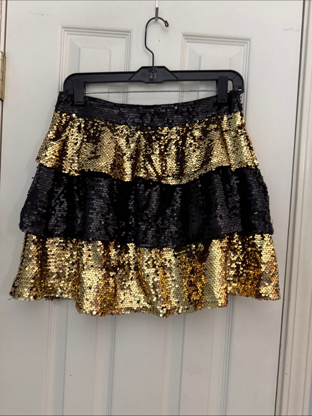 Kids Gold & Black Sequin Tiered Mini Skirt